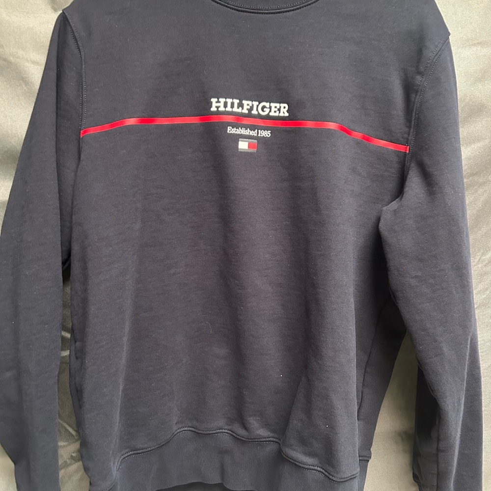 Tommy Hilfiger Men's Black Crewneck Sweater with Red Accent